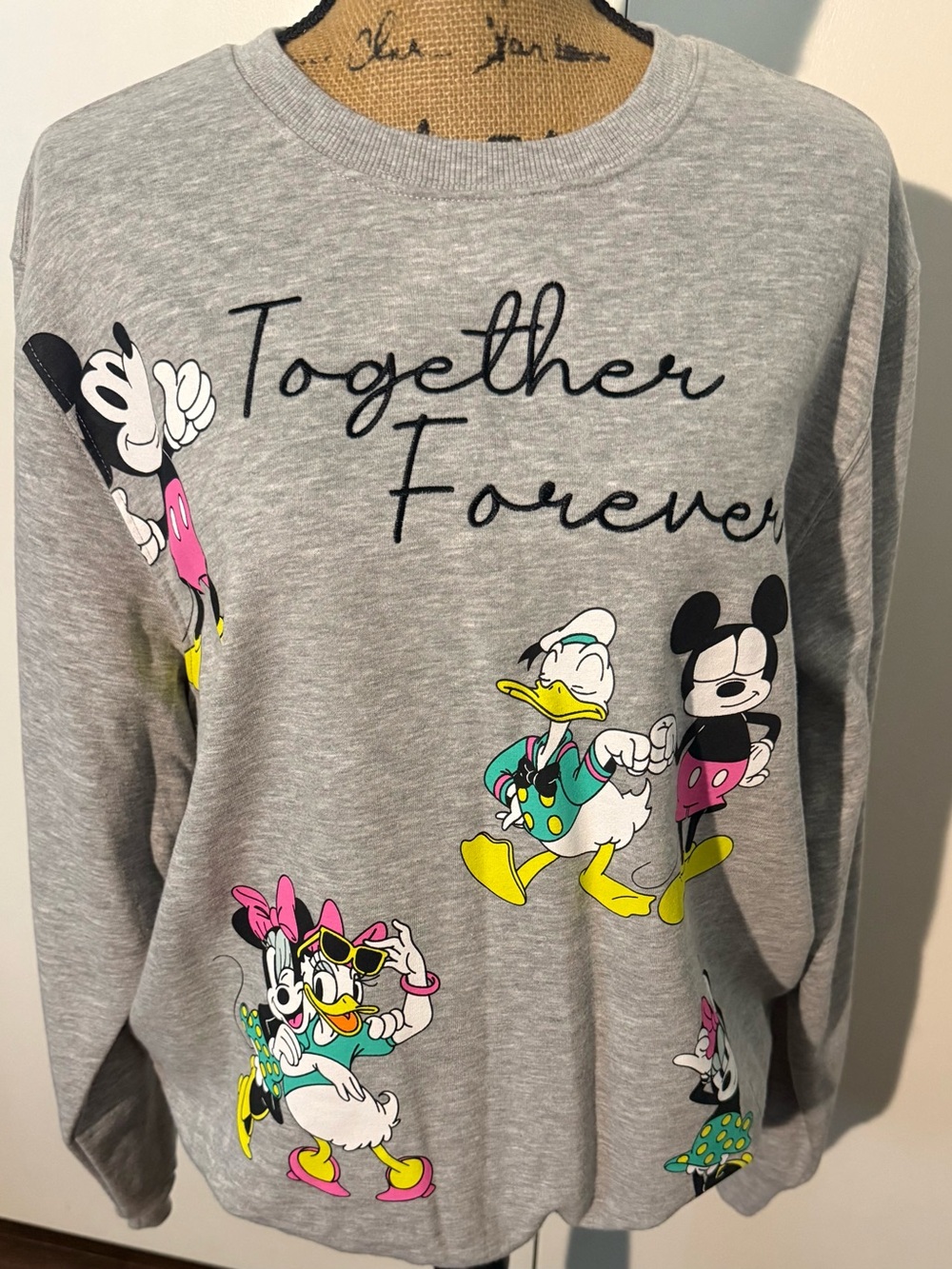 Disney Gray 'Together Forever' Cartoon Crewneck Sweater